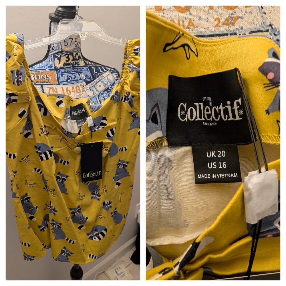 Collectif Mustard Raccoon Pattern Blouse